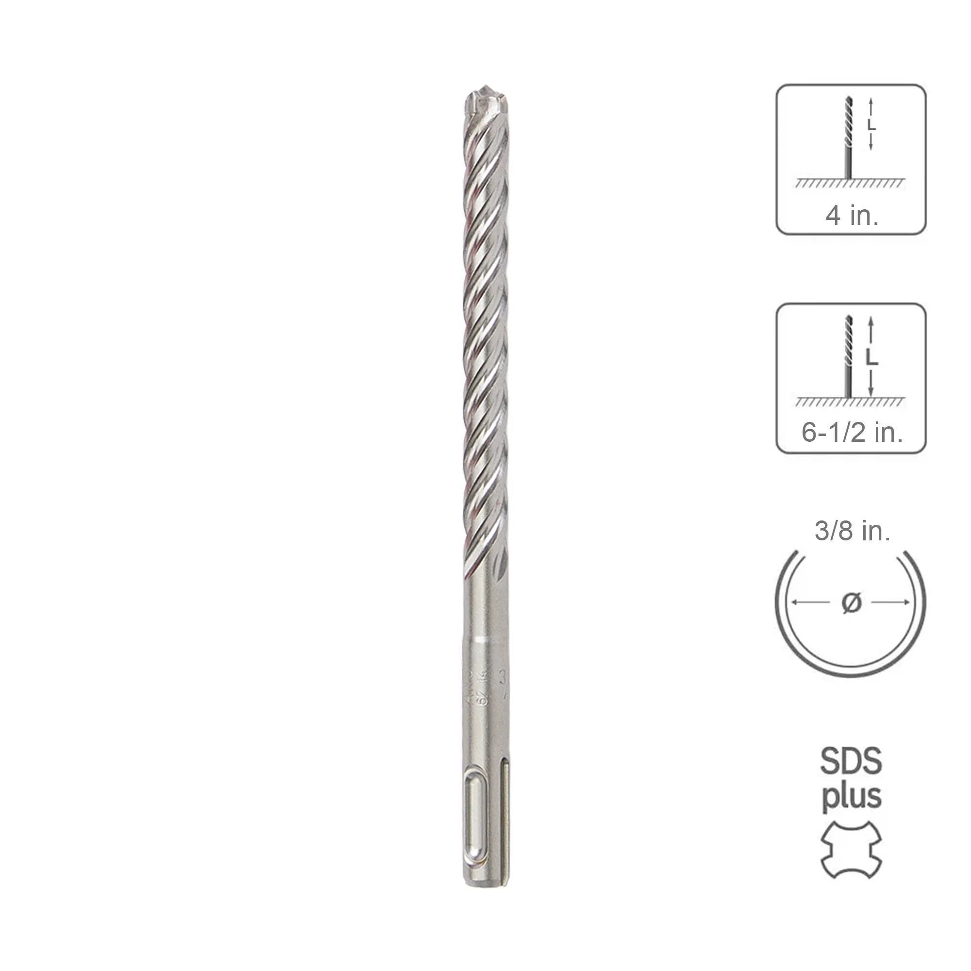 SABERCUT 3/8 In. x 4 In. x 6-1/2 In. 4-Cutter Premium Full Head Carbide SDS Plus Drill Bit