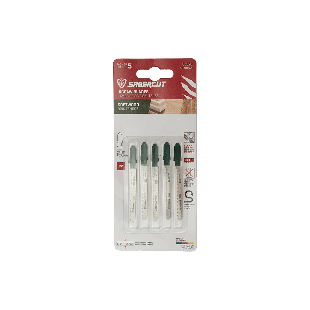 Sabercut 3 in. x 19TPI T-Shank Jigsaw Blade for Wood Scrolling (5-Pack) - Image 2