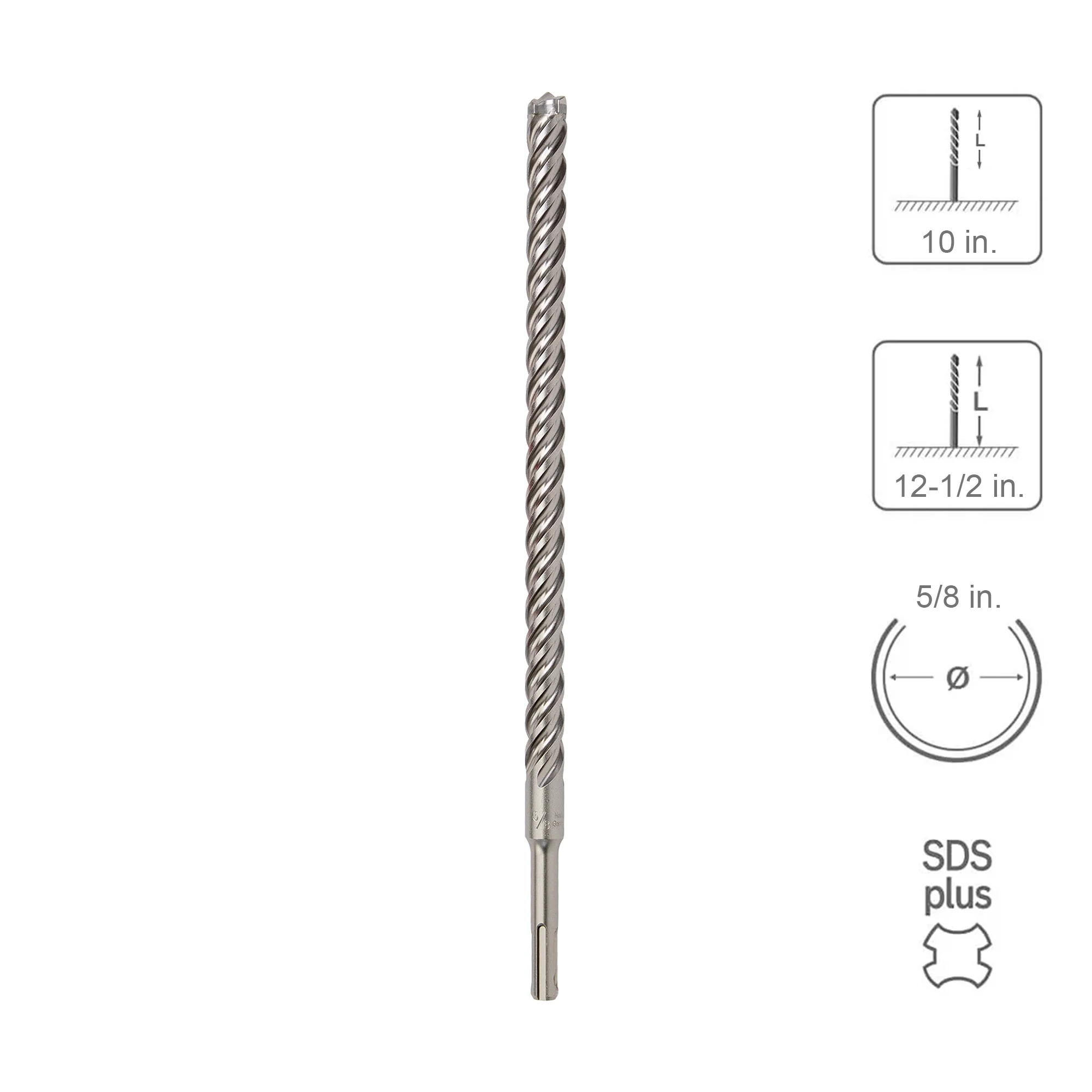 SABERCUT 5/8 In. x 10 In. x 12-1/2 In. 4-Cutter Premium Full Head Carbide SDS Plus Drill Bit