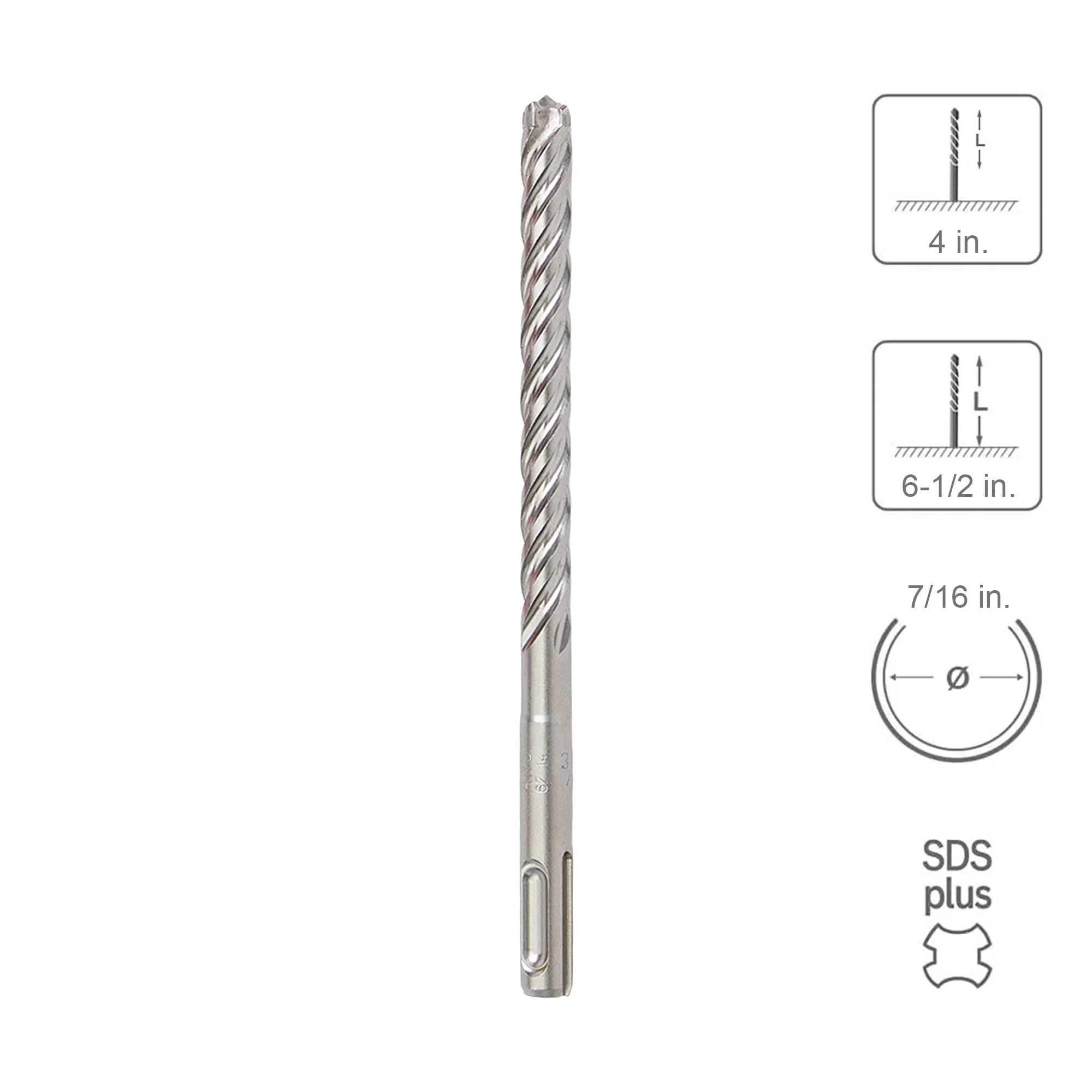 SABERCUT 7/16 In. x 4 In. x 6-1/2 In. 4-Cutter Premium Full Head Carbide SDS Plus Drill Bit