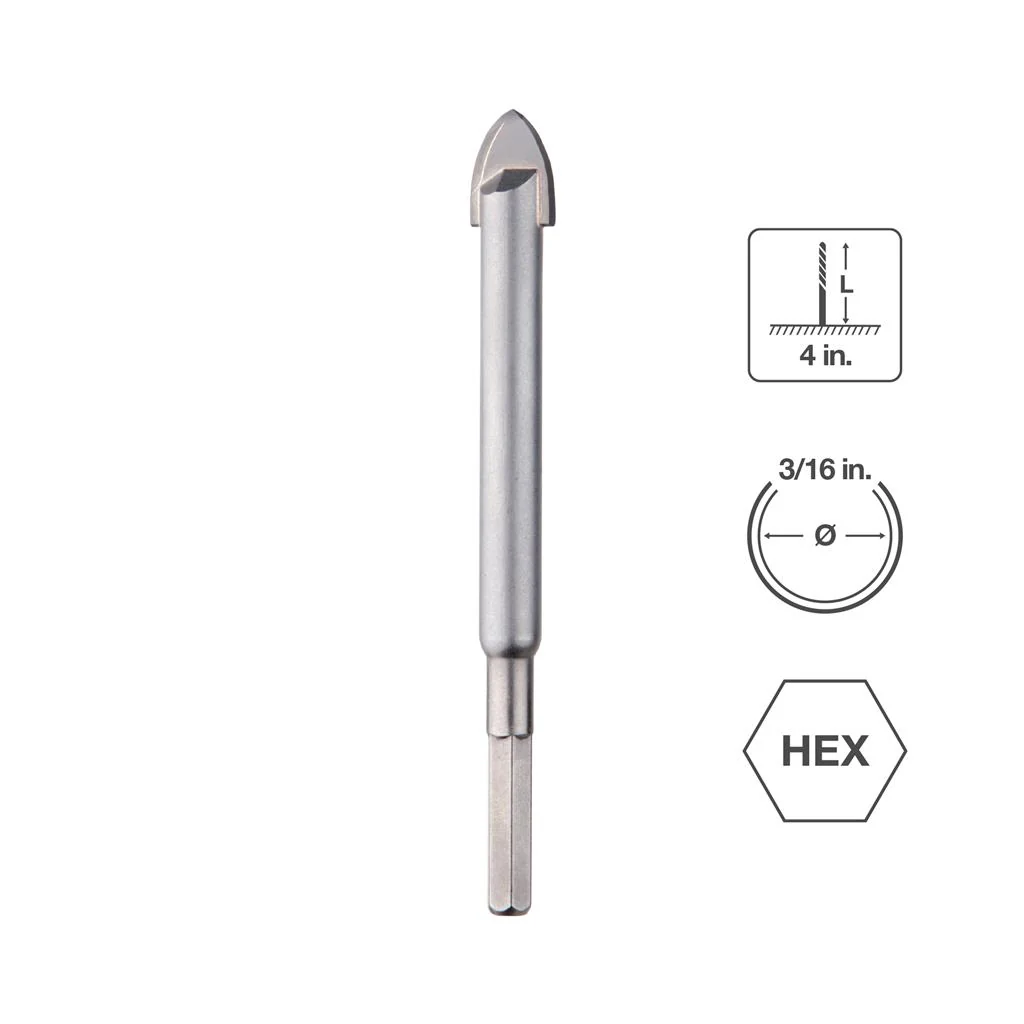 Sabercut 3/16 in x 4 in Carbide Tipped Drill Bit For Hard Stone & Tile