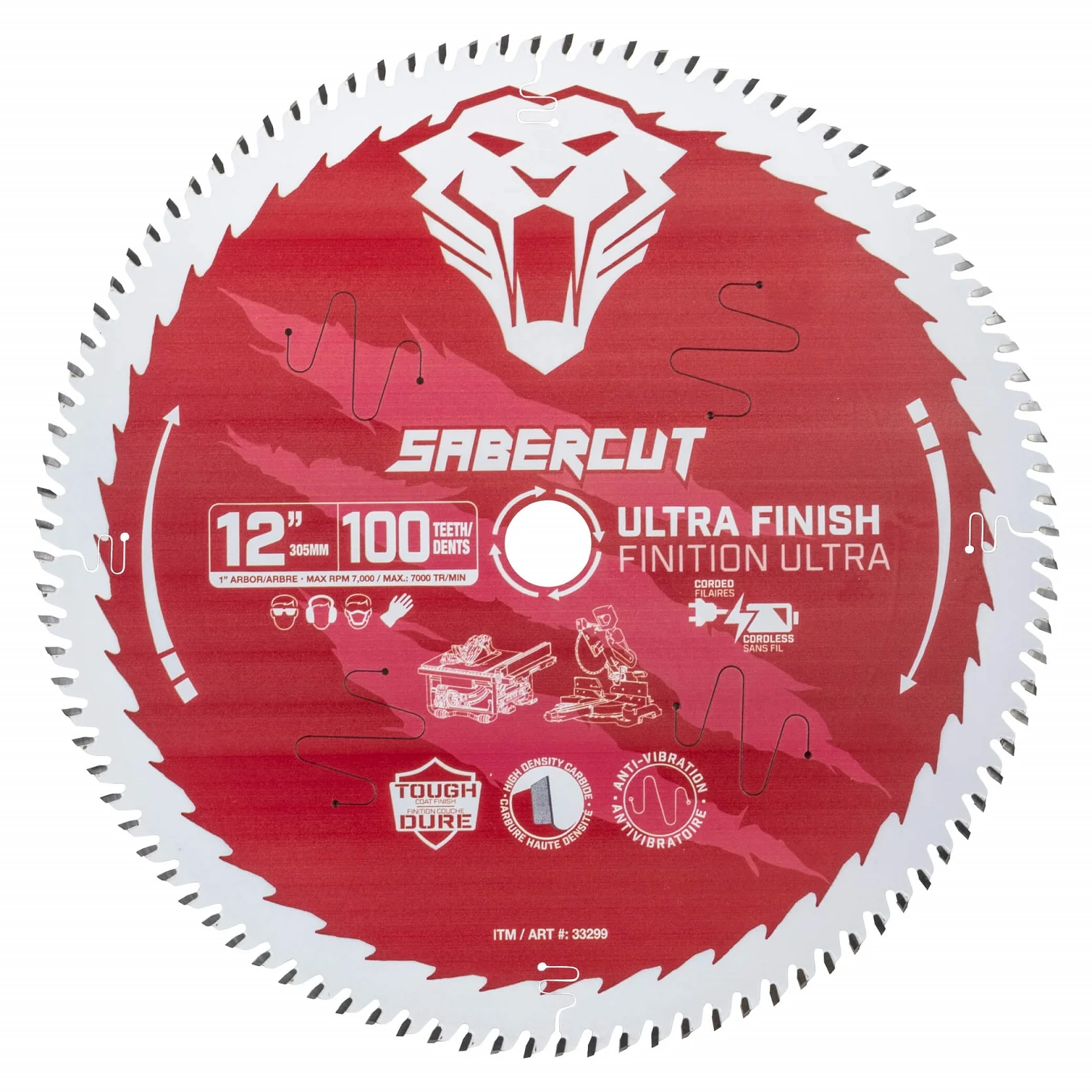 Sabercut Red Label 12 in. x 100 Tooth Ultra Finish Wood Saw Blade