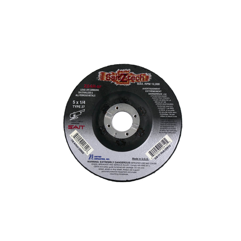 SAIT 22602 5 in. x 1/4 in. x 7/8 in. Z-TECH Z24R High Performance Type 27 Grinding Wheel For Metal a