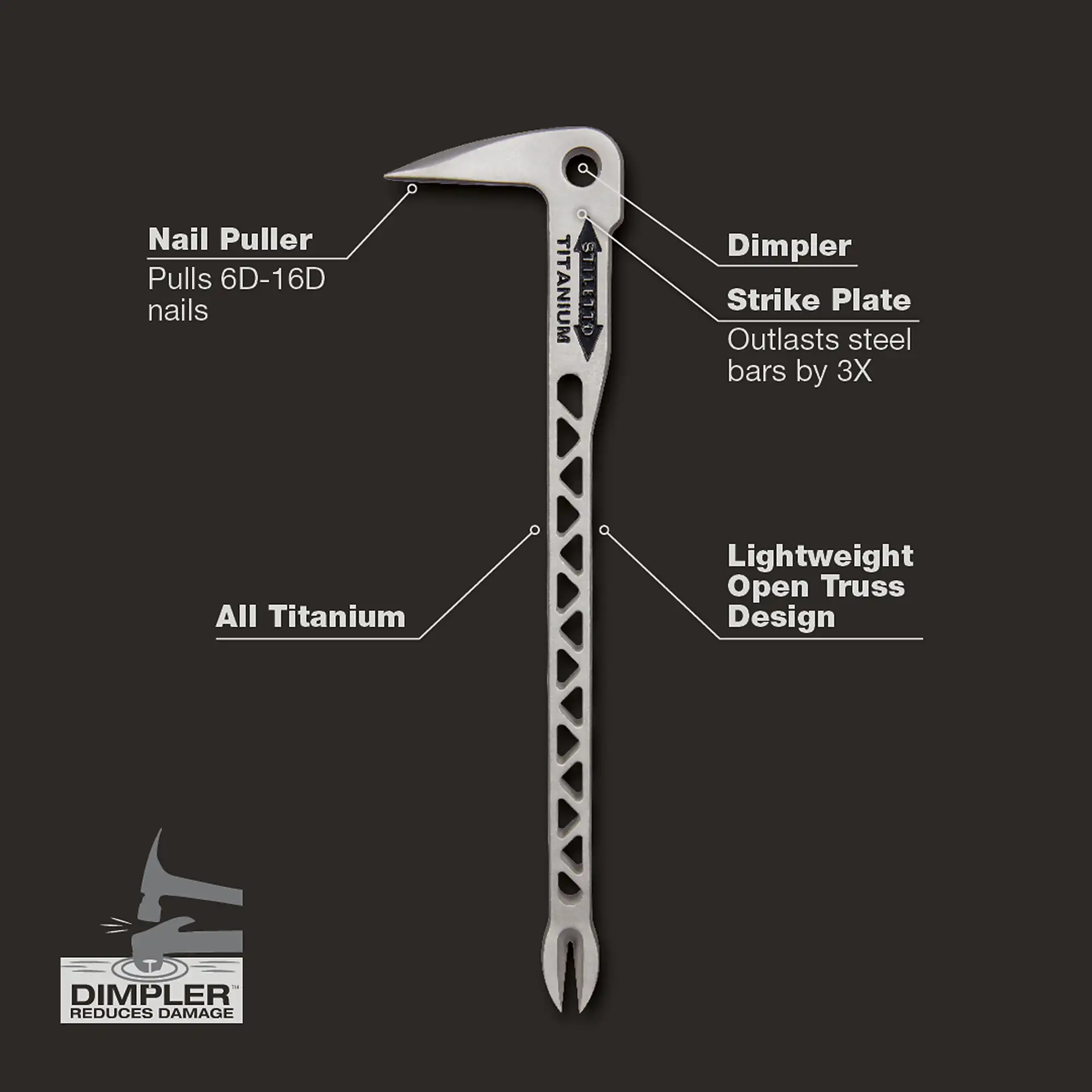 Stiletto TICLW12 8 oz. 12 in. Titanium Claw Bar - Image 4