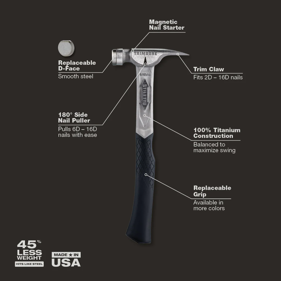 Stiletto TRMB 10 oz Smooth Face Curved Handle Titanium Hammer - Image 3